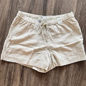 Abercrombie & Fitch Women's Neutral Cream Drawstring Linen-Blend Shorts